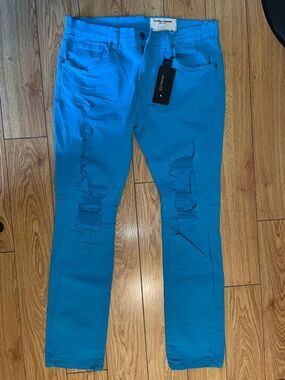 FWRD Denim Men’s Slim Ripped Jeans in Teal Blue NWT